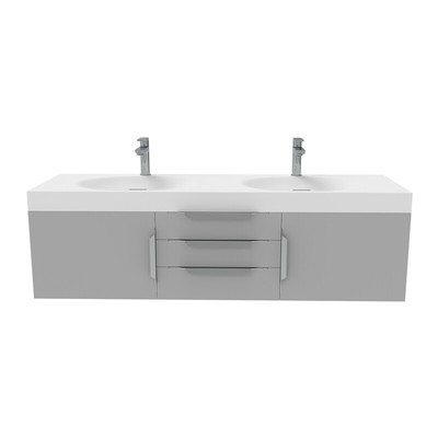 Thames 60'' W x 19'' D x 17.75'' H Wall-Mounted Double Bathroom Gray Vanity