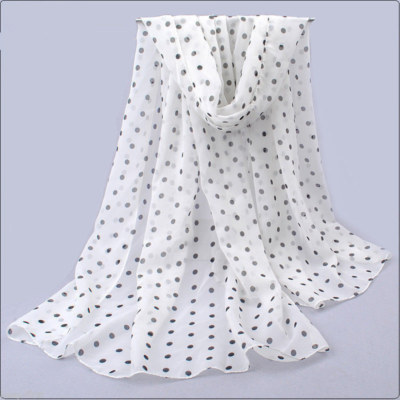Fashion Black White Lady Girl Soft Dots Print Chiffon Scarf Wraps Shawl Scarves