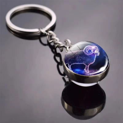 Zodiac Key Chain Luminous Glass Ball Pendant Birthday Gift for Men Women