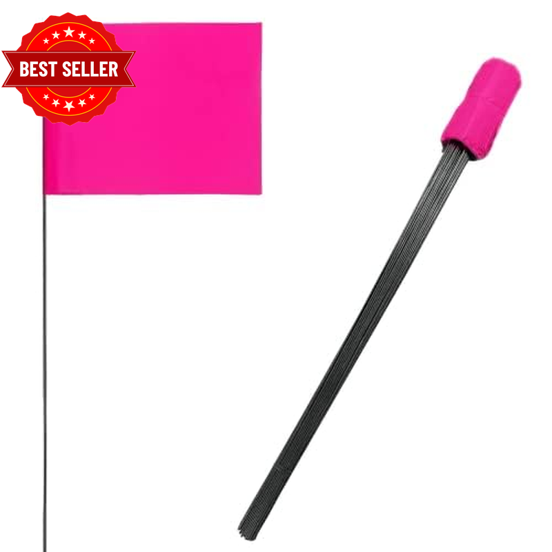 100 Pack Marking Flags 4-Inch by 5-Inch Stake Flags with 16-Inch Wire Staffs, Pi