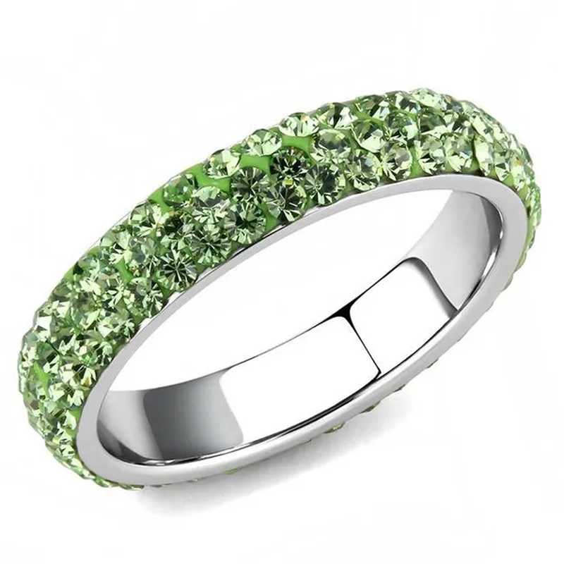 Women High Polished Stainless Steel Ring with Top Grade Crystal in Peridot - Size 6