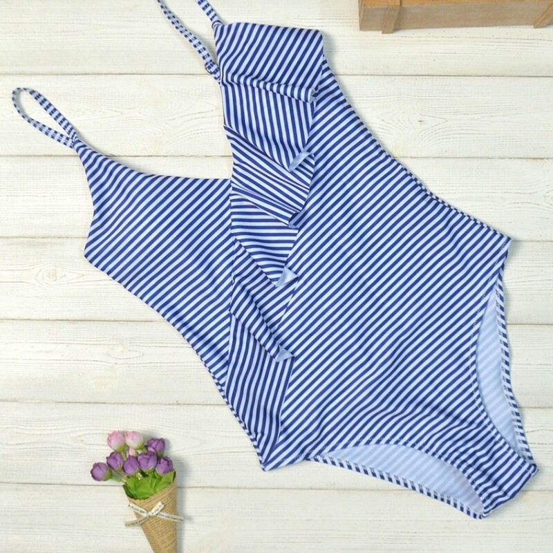 lady-swimsuit-swimwear-ruffle-stripe-bikini-one-piece-jumpsuits-bodysuit-fashion
