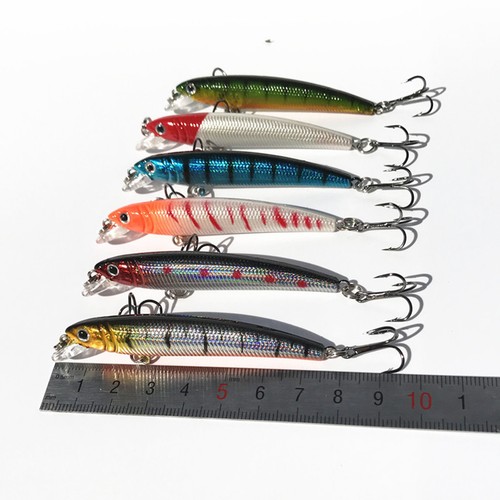 6pcs Lot Pencil Bait Laser Baits Fishing Lures 7cm//10.8g fishing tackle 8# hooks