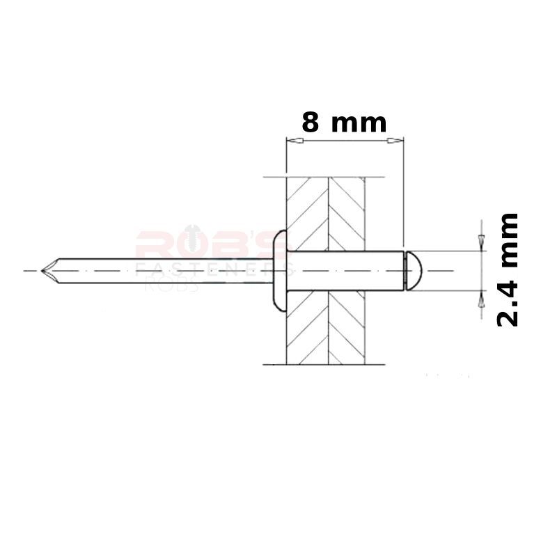 2.4 mm Rivet Pop Rivets Aluminium Head Steel Mandrel Dome Head Blind Standard - Picture 4 of 11