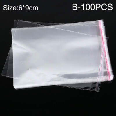 100Pcs Clear Self Adhesive Peel & Seal Cellophane Transparent Packing OPP Bags