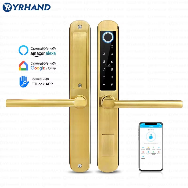 IP66 Gold Stainless steel Sliding Glass Smart Lock Ttlock App with Google home A