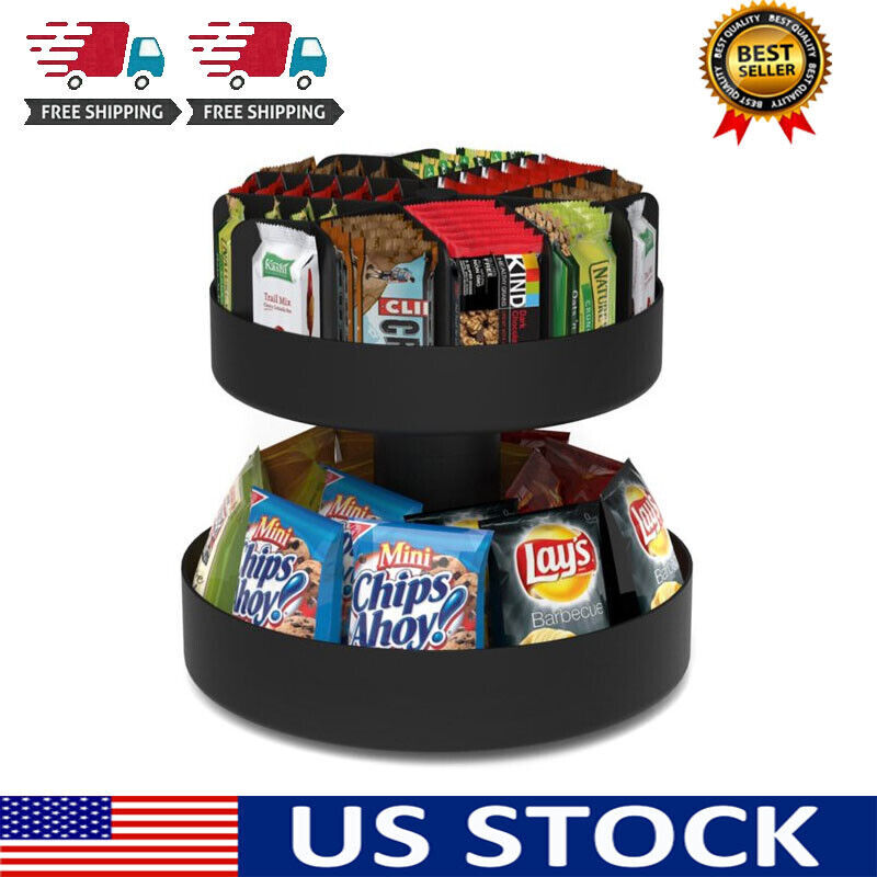 2 Tier Snack Storage Lazy Susan Holder Rack Stand Organizer 
