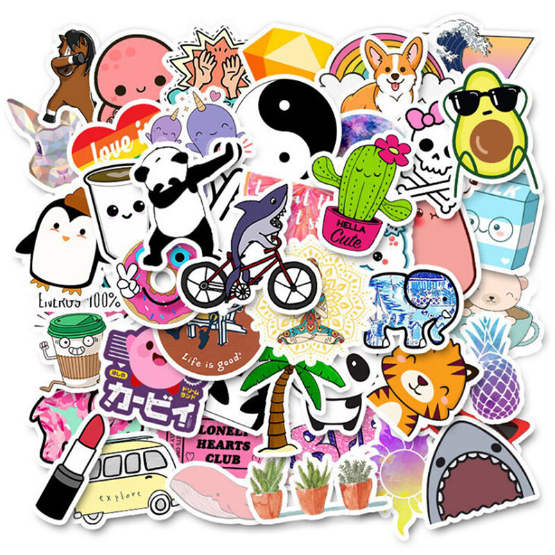 50Pcs Cute Cartoon Stickers DIY Laptop Luggage Guitar