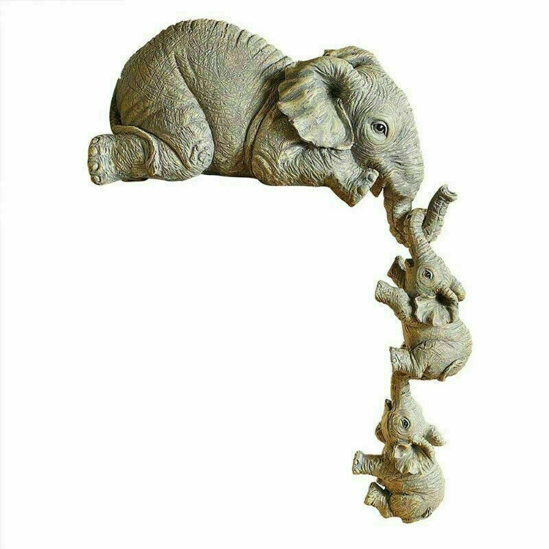 3Pcs Cute Resin Elephant Figurine Mother Elephant Hanging 2-Babies Home