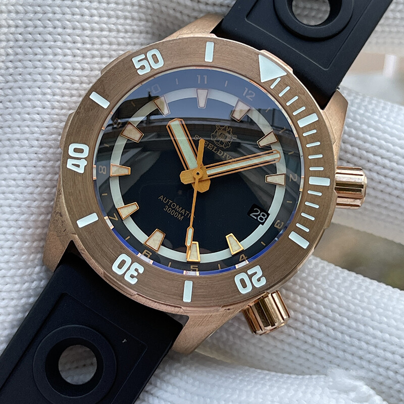Pre-owned Steeldive Mens Automatic Watches Bronze Diver Watch 300m Waterproof Luminous