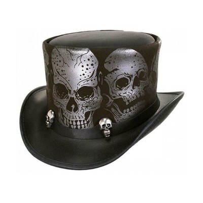 El Dorado Deadman Biker Hat Skulls Band Skeleton Hat Steampunk Leather Top Hat