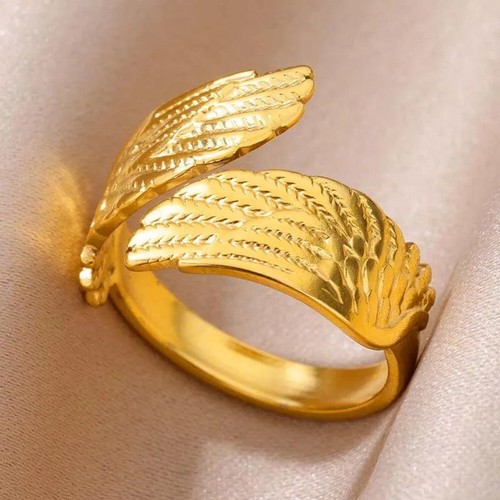 Verstellbar Edelstahl Flügel Ring für Damen Vintage Gold Grob Schmuck Geschenk