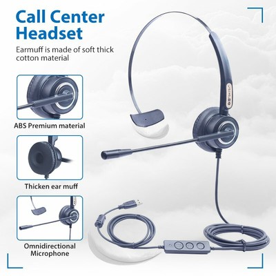Call Center Headset Telefonist Kopfhörer mit Mikrofon für TV PC Telefone Büro