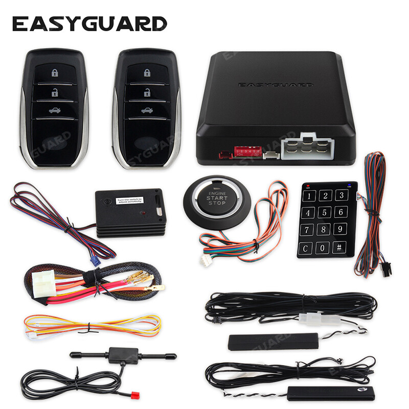 Дистанционного запуска двигателя сигнализации. Автосигнализация easyguard. shock sensor сигнализация. комплект сигнализации. бесключевой запуск авто.