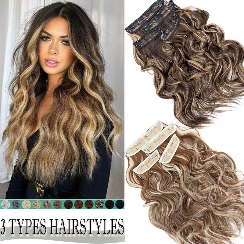Thick Wavy Balayage Highlight 4 Pieces Clip In 100% Real As Human Hair Extension