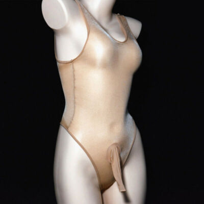 Mens Shiny Glossy Underwear See-through Thong Leotard Bodystocking Tank Bodysuit