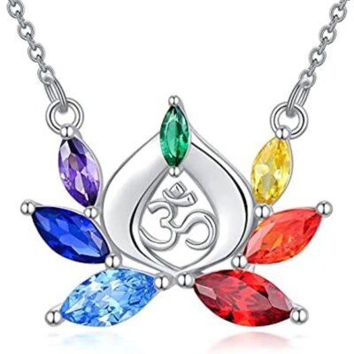 7 Seven Chakras Ohm Om AUM Yoga Reiki Crystal Necklace Pendant + Free Gift Bag