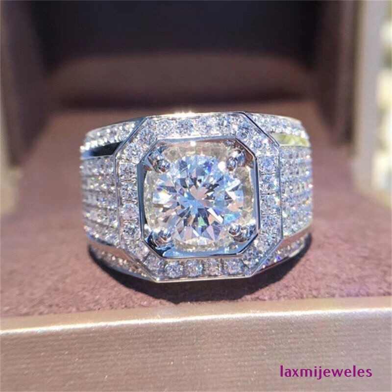 6Ct Round Cut Lab-Created Diamond Men's Ring 14K White Gold Finish Iced Out