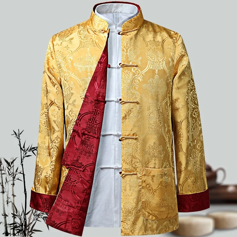 Men Chinese Dragon Shirt Kung Fu Coats China New Year Tang Suit Traditional Chin