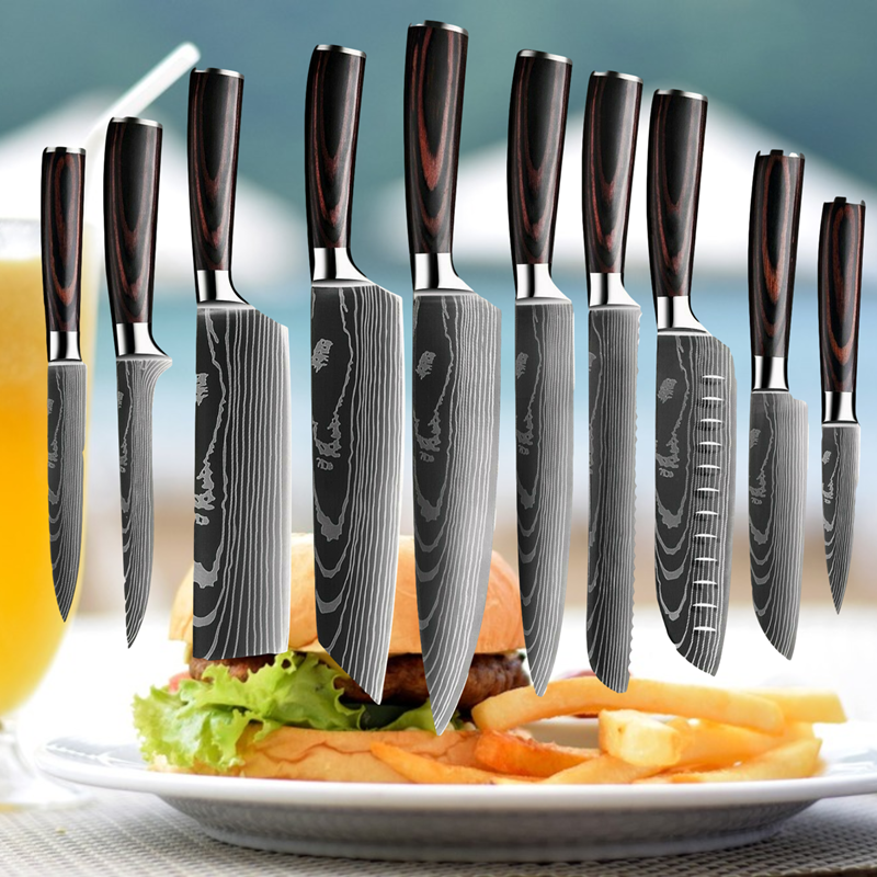 Küchenmesserset Edelstahl Damaskus Muster Chef Professionelles Kochmesserset DE