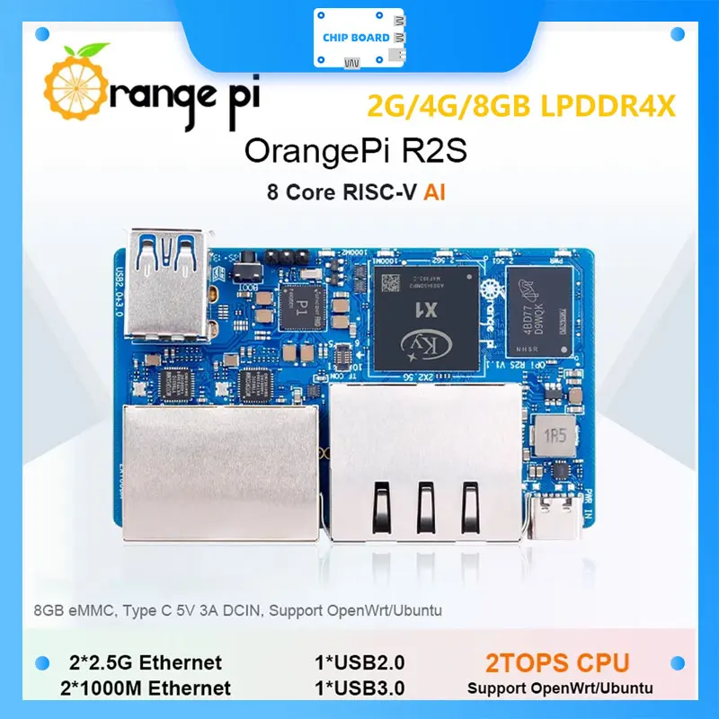 OrangePi R2S X1 (Allwinner D1 RISC-V) - 8-Core 2TOPS AI Board, 2/4/8GB RAM, WiFi