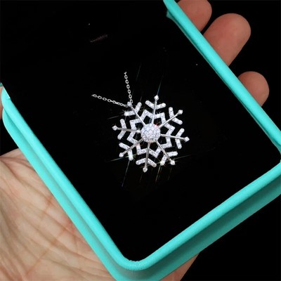1Ct Lab Created Round Diamond Snowflake Pendant Necklace 14K White Gold Finish