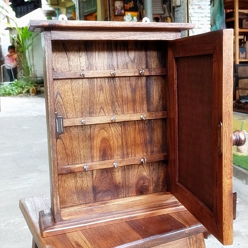 13.5" Vintage Style Teak Wood Key Holder Rack Storage Box 9