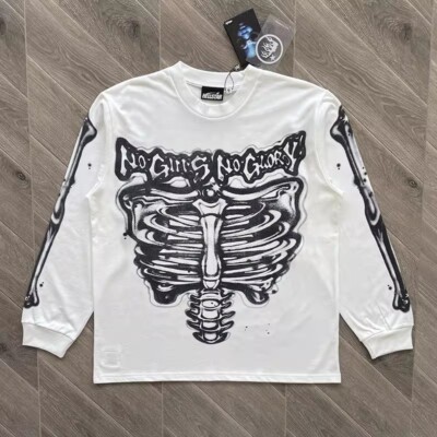 Hell Airbrushed star Bones Longsleep Skull Men's  Casual Long sleeved T-shirt