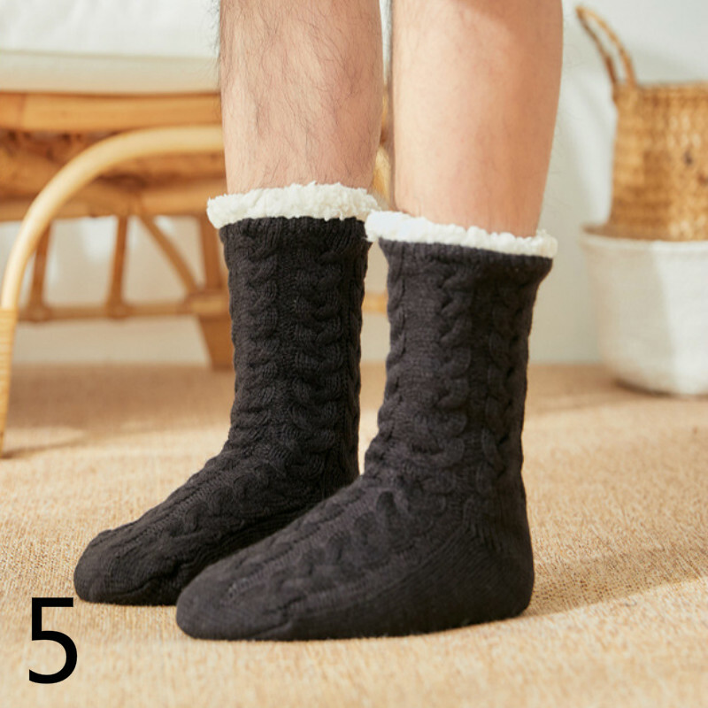 Men Bed Slipper Fluffy Socks Fleece Warm Non Slip Knitted Thick Winter Soft Wear