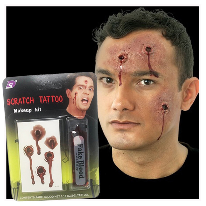 Halloween Fake Blood Scary Party Aid Spooky Make Up Scratch Tattoo Kit