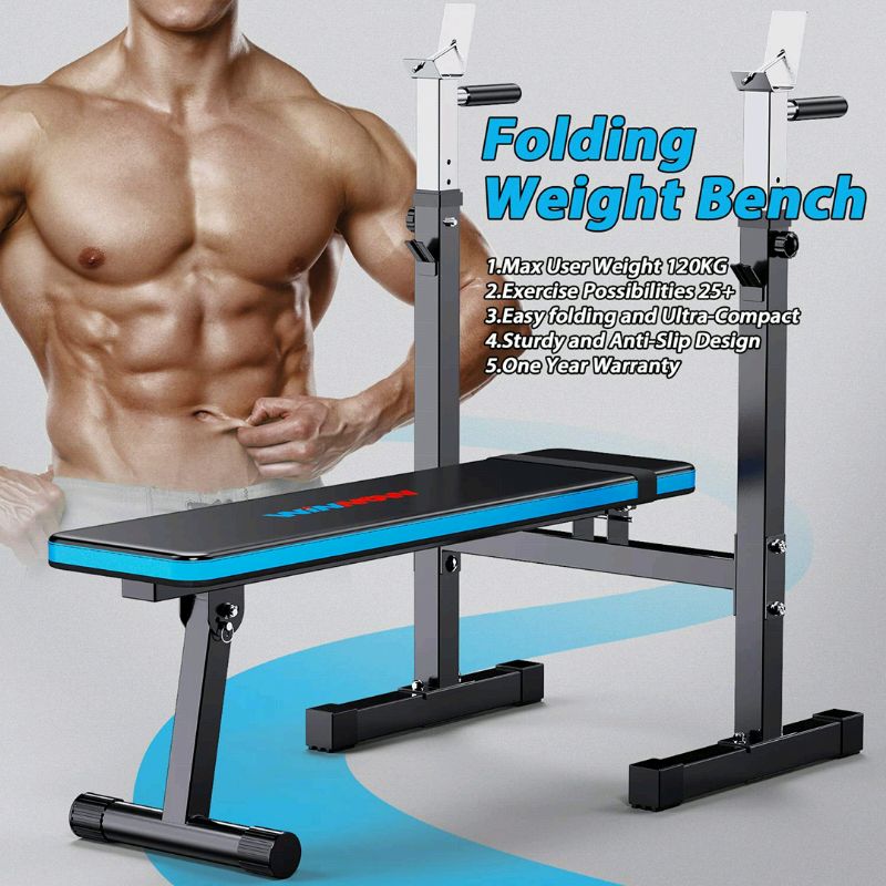 Winnow Adjustable Weight Bench With Dip Station Folding In