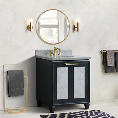 Trento 31'' Oval Sink Solid Wood Vanity in Dark Gray/Gray Granite Stone