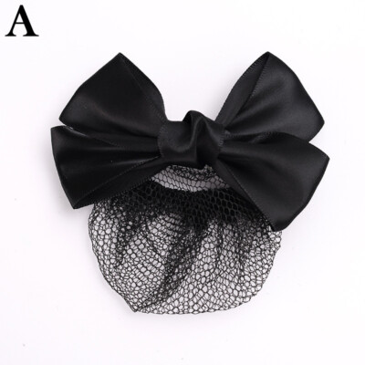 Women Satin Bow Hair Net Bun Snood With Bowknot Hair Cover Barrette Hair Clips