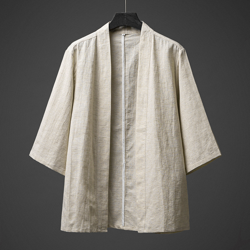 Uomo Cotone Lino Kimono Cardigan Aperto Davanti Giacca Larga Yukata Top Casual