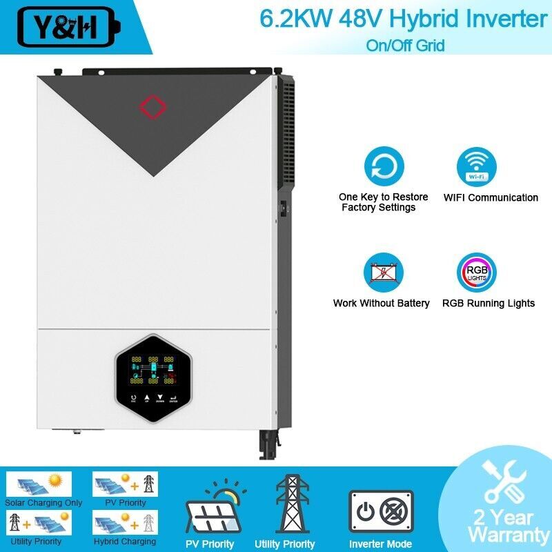 6200W 48V Hybrid Solar Inverter On/Off-Grid Inverter MPPT 120A Solar Charger