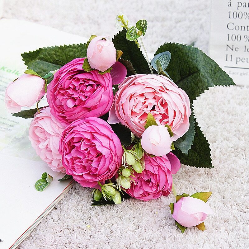 Artificial Silk Peony Rose Flower Fake Wedding Bouquet DIY Home Party Decor