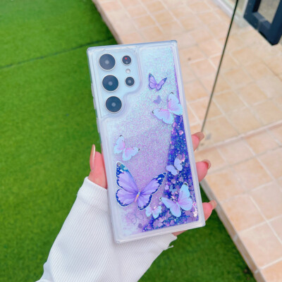 For Various Phone Gift Noctilucent Butterfly Liquid Bling Quicksand Case Cover