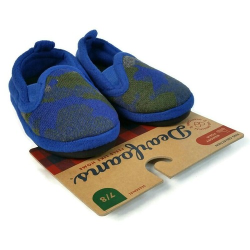 dearfoams-boys-camo-and-fleece-clog-slippers-size-78-memory-foam-ocean-blue-new