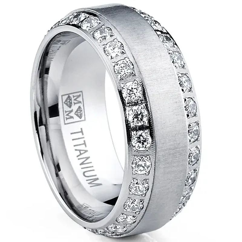Titanium Steel Zircon Ring for Men Wedding Engagement Ring Stainless Steel Diamond Ring Wedding Ring Jewelry Gift Size 5-13