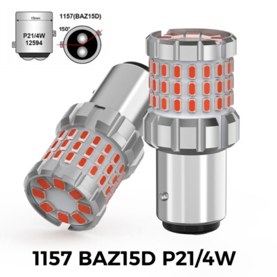 2X 7225 BAZ15d P21/4W Stop Brake Tail Light Bulbs Canbus Play Plug Bright Red