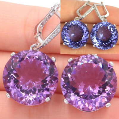 35x20mm Big Gemstone Color Changing Alexandrite Topaz CZ Women Silver Earrings