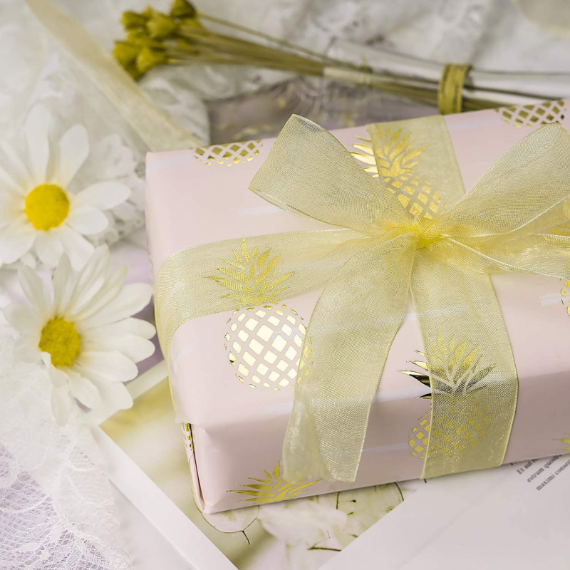 WRAPAHOLIC Gift Wrapping Paper Roll - Pastel Pink Color with Foil Pineapple Desi