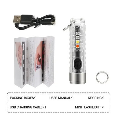 Mini Keychain Flashlight Type-C Fast Charging IP66 Waterproof Torch Lamp with Ma