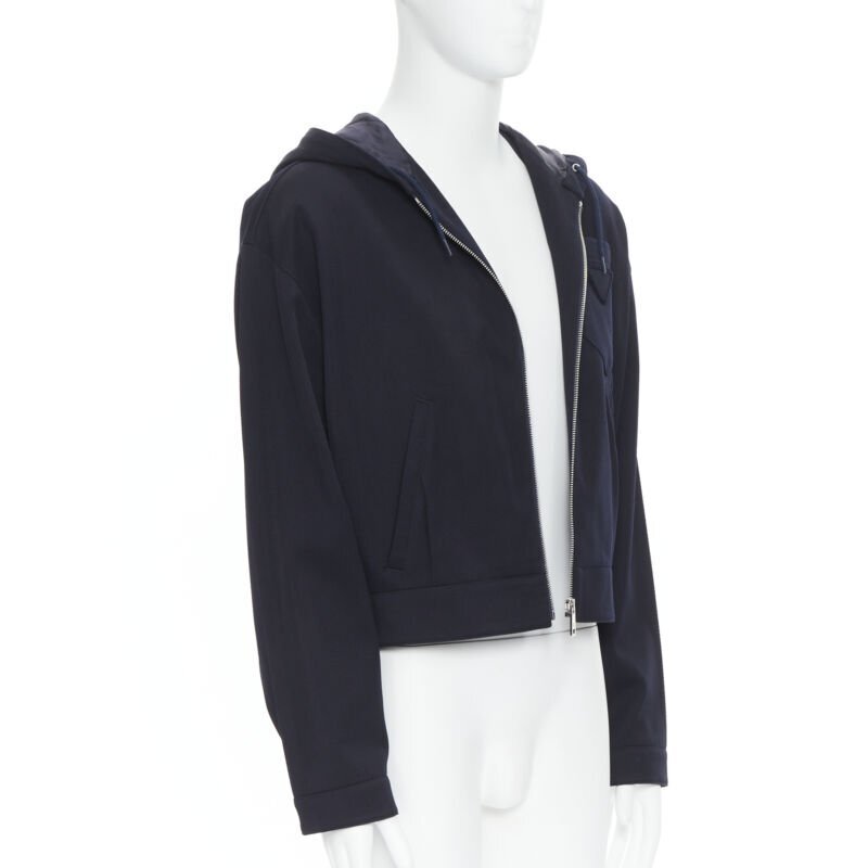 PRADA♡フード付きジャケット ネイビー PRADA 2019 navy blue wool triangle pocket cropped zip up