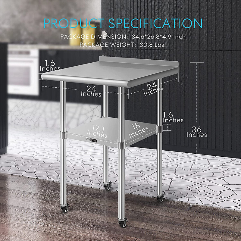 24'' x 24'' Stainless Steel Work Table w/ Backsplash Food Prep Commercial Table 