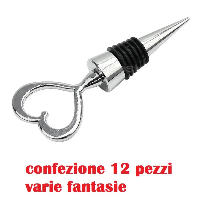 Set 12 Pezzi Tappo Bottiglia Vino Spumante Acciaio Inox Varie Fantasie moc