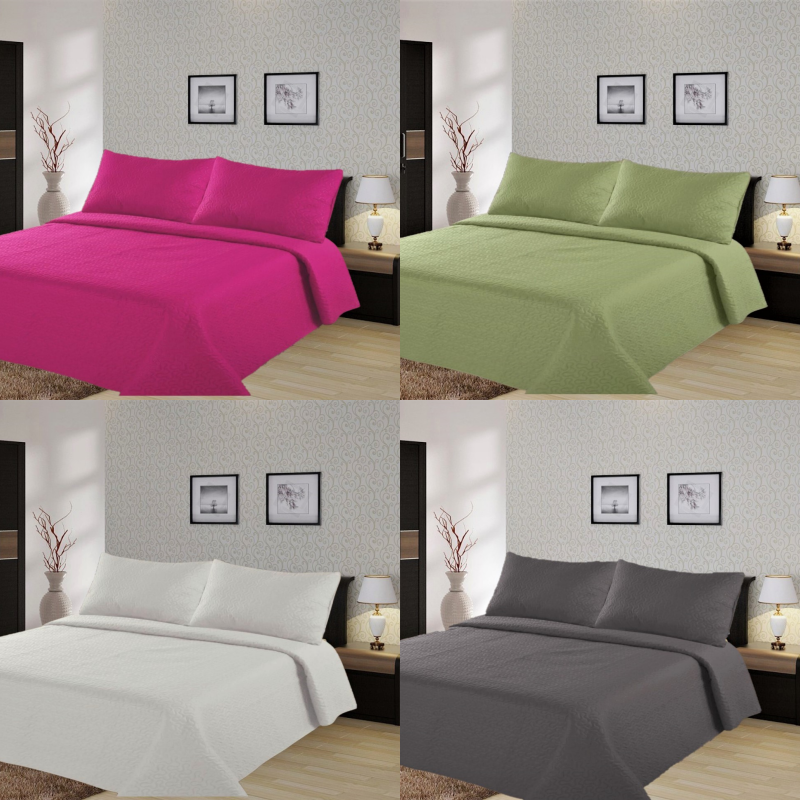 Nena 3 Piece Bed Bedspread Soft FULL/QUEEN Quilt Solid Stippling Stitch Set