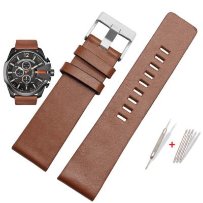 Leather Watch Strap Fit For DIESEL DZ7312 DZ4323 DZ7257 Stainless Steel Bands