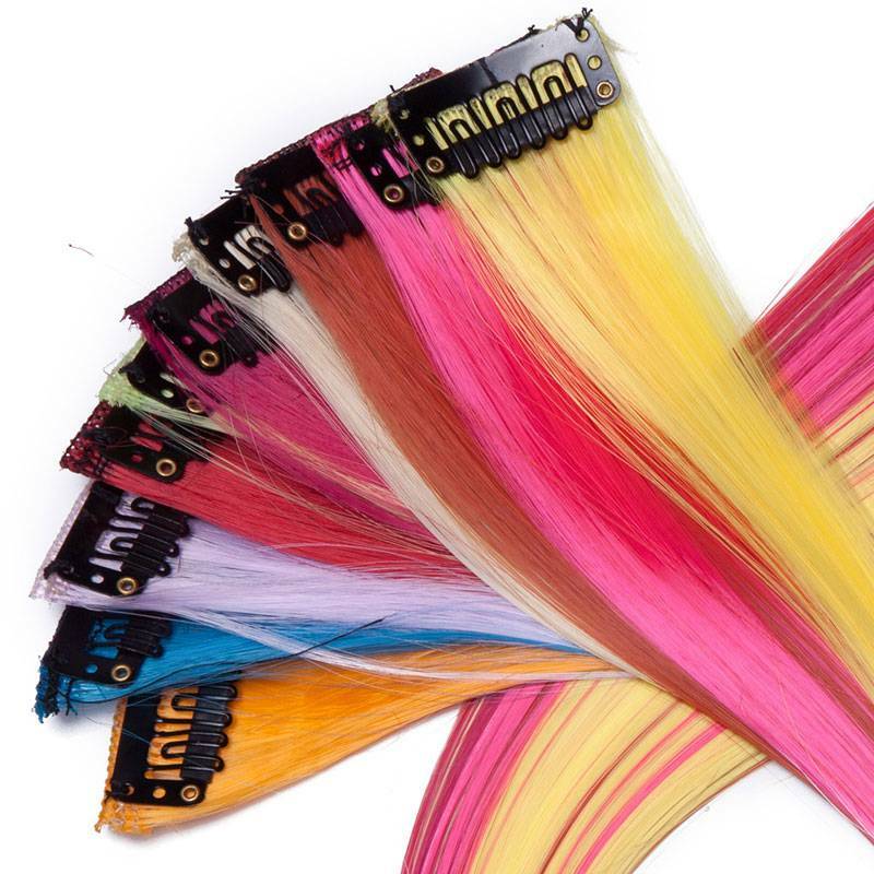20" Long Colour Rainbow Clip In Highlight Streaks Hair Extensions Party Festival