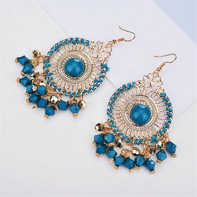 Tassel Wedding Flower Disc Dangle Drop Earrings Fashion Statement Jewelry Ethnic Style Jewelry